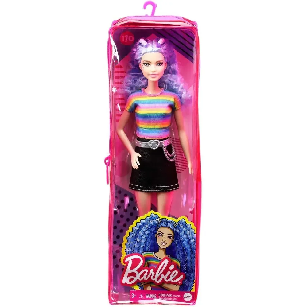 Barbie Fashionistas Doll #170 with Long Blue Crimped Hair Star Face Makeup NWT